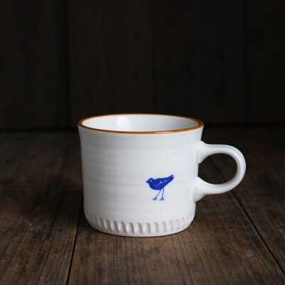 Stijl Retro Wit Oranje Rand Steranijs Handgeschilderde Egel Vogel Plaat/Blauwe Beer Onderglazuur Kleur: Bird Cup