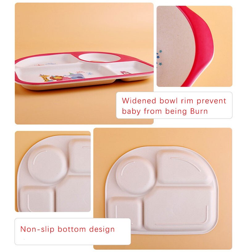 Baby Bamboe Voerbak Bpa Gratis Gerechten Vork Lepel Cup 5Pcs Serviesje Fad Kinderen Servies Kids Scheiding Voeden plaat