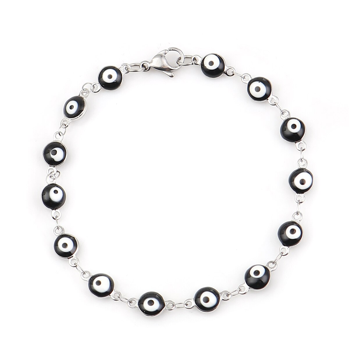 Bonito 304 pulseiras de aço inoxidável para mulheres olho turco multicolorido mal olho pulseiras esmalte jóias presentes cinta, 1 peça: Black Enamel