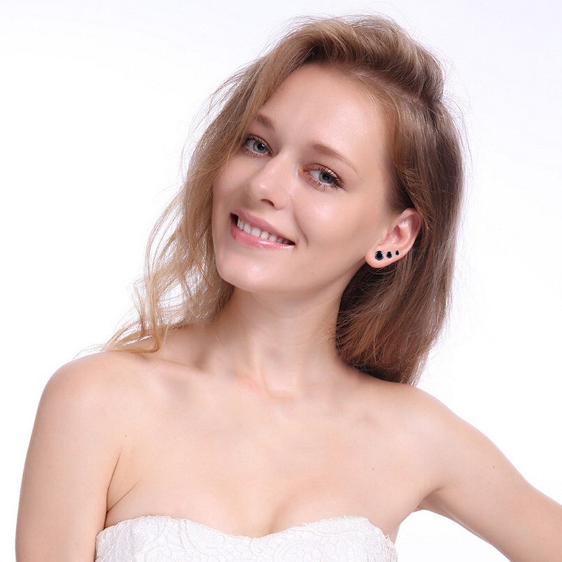 6 pairs/sets Classic Black White Cubic Zircon Stud Earrings Set Stainless Steel Crystal Earrings jewelry for Men Women