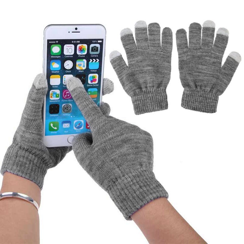 Unisex vinter varm kapacitiv strik handsker håndvarmer til berøringsskærm smart telefon kvindelige handsker fingerløse handsker: Grå