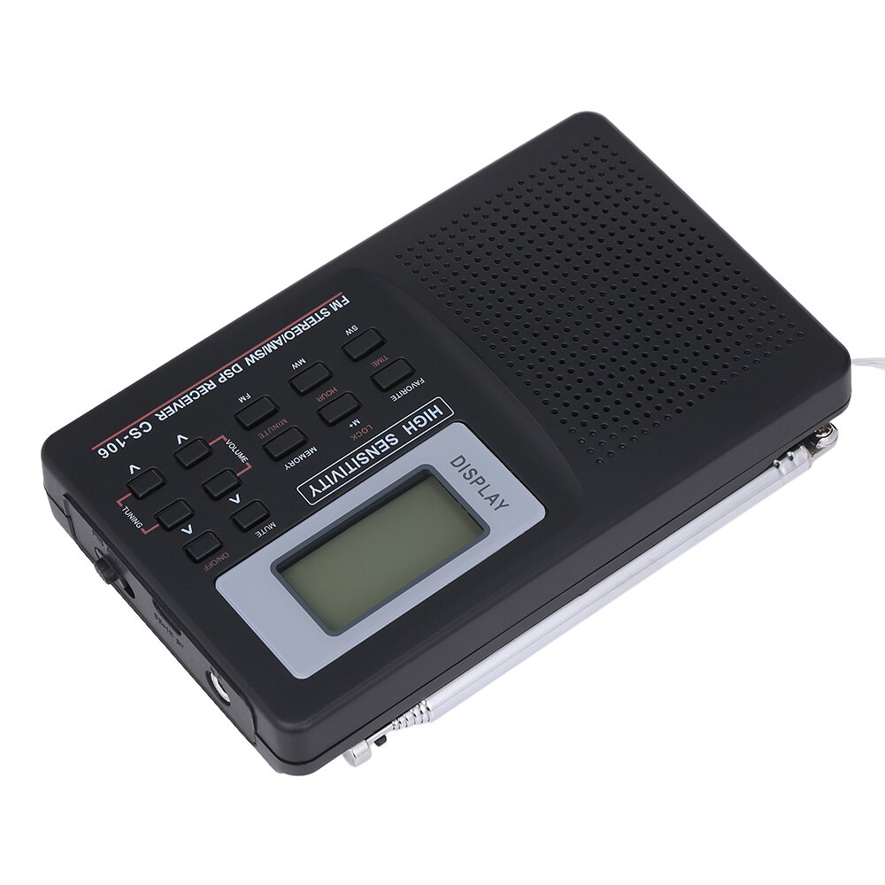 Mini FM Radio Portable Radio FM/AM/SW Radio Pocket Digital Stereo Radio Receiver Earphone Output Time Display External Antenna
