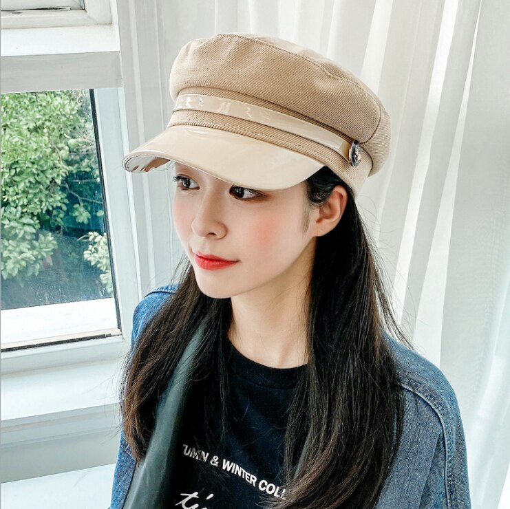 Novo chapéu feminino outono e inverno literatura retro estudantes simples japonês pequeno fresco selvagem chapéu octogonal boné liso