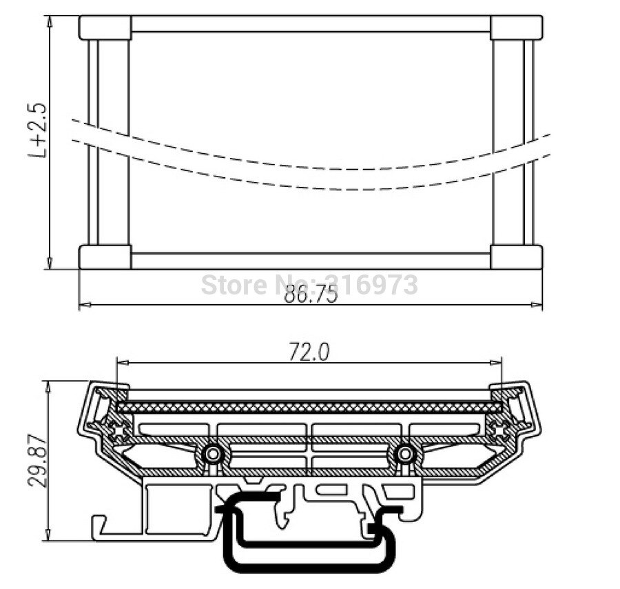 DIN Rail Mounting Carrier, for 72mm x 120mm PCB, Housing, Bracket.