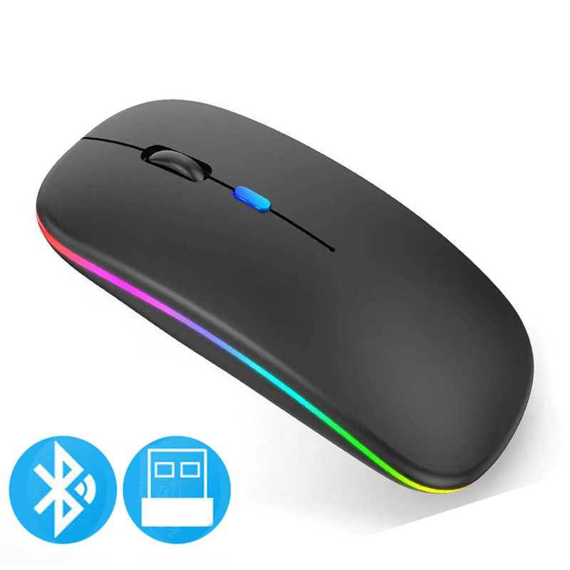 Bezprzewodowa mysz kompatybilna z Bluetooth z lampką USB do ładowania RGB do laptopa PC Macbook Gaming Mouse 2.4GHz 1600DPI