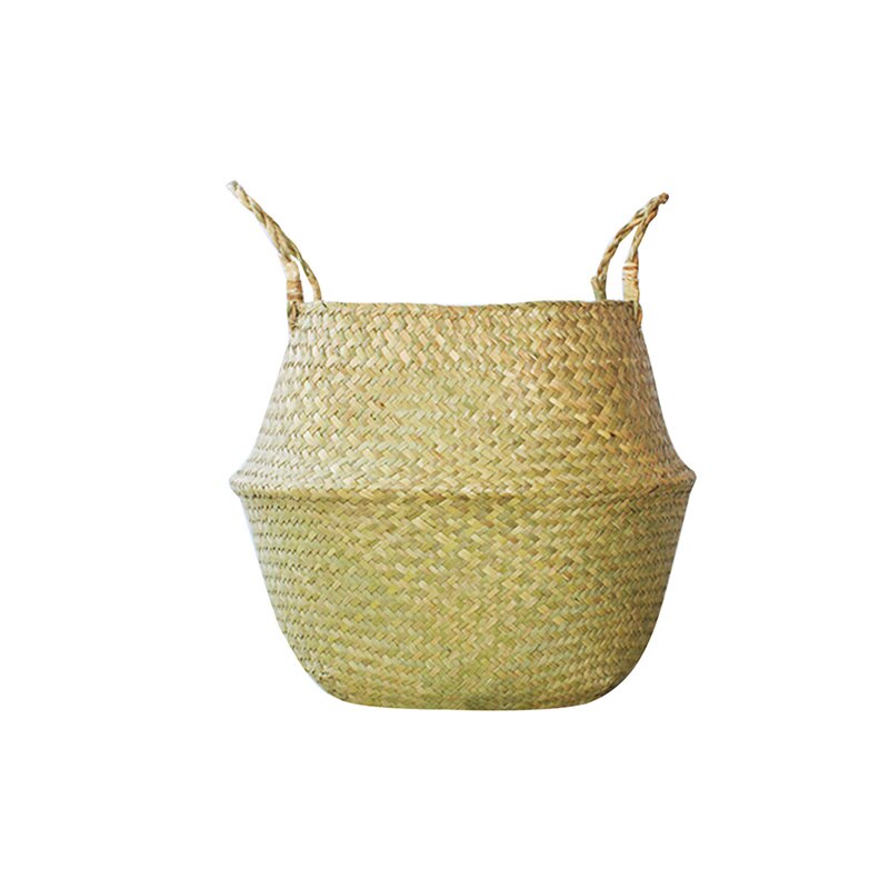 Handmade Woven Storage Basket Folding Clthoes Laundry Basket Straw Wicker Rattan Seagrass Belly Garden Flower Pot Plant Basket: 18x16cm K