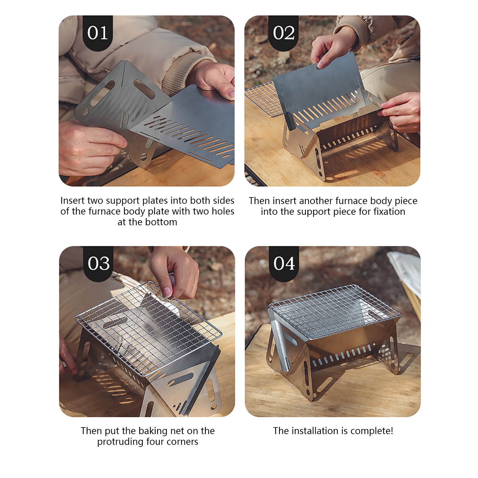 Multipurpose Outdoor Firewood Stove Portable Camping Picnic BBQ Travel Folding Stainless Steel Wood Stove Charcoal Cooking Grill