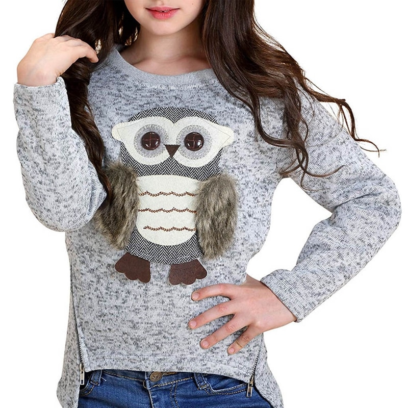 6t-14t børn piger sweater populær efterår vinter langærmet tegneserie ugle print toppe varmt tøj til barn teenager