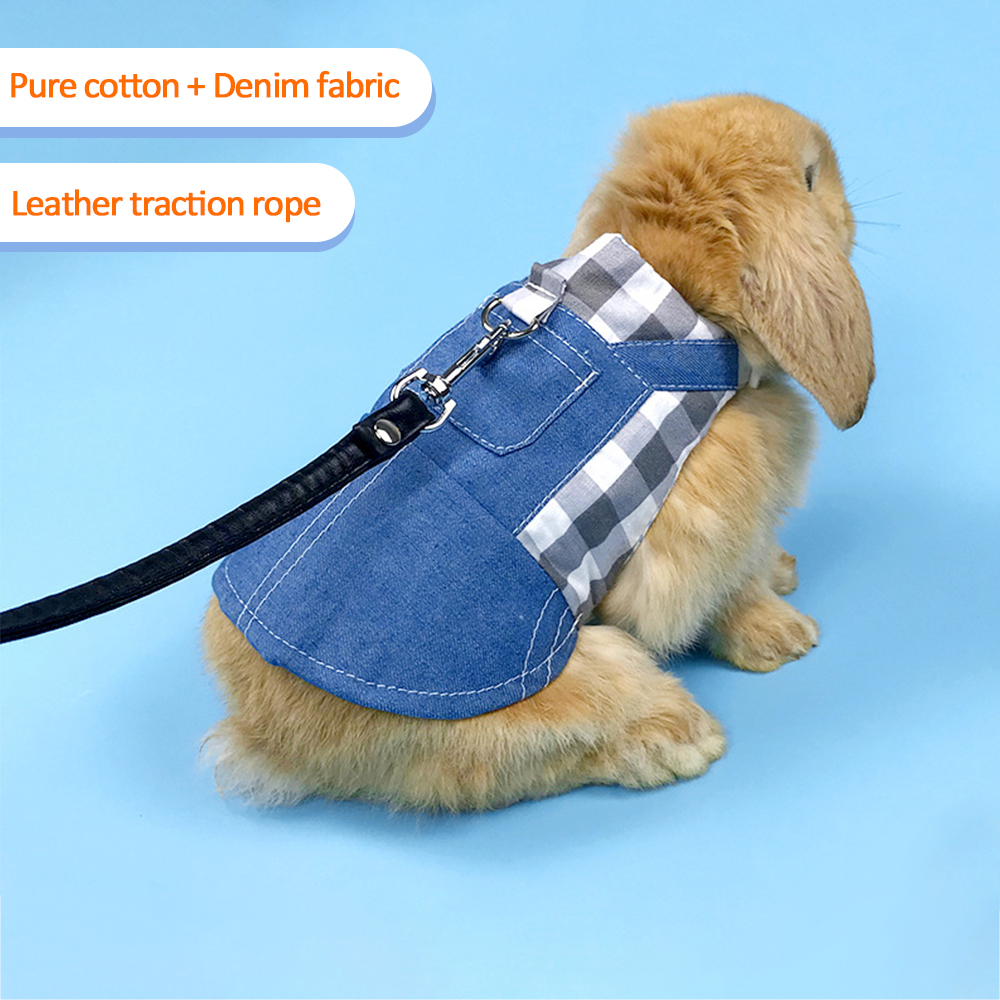 Kleine Ebene Denim Jacke Mantel nutzbar machen Leine Weste Tasche Hütte einstellen Haustier Kaninchen Kleidung für Frettchen Hase Hamster Kleine Haustier liefert