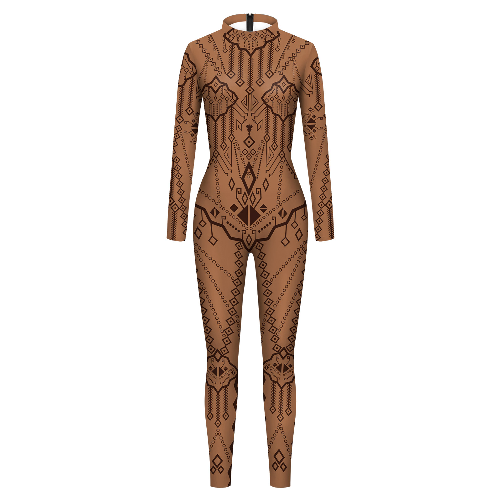 [du er min hemmelighed] halloween sort/hvid sommerfuglelinje cyber sort/hvid mønster bodysuit dame zentai-dragt: M / Beige