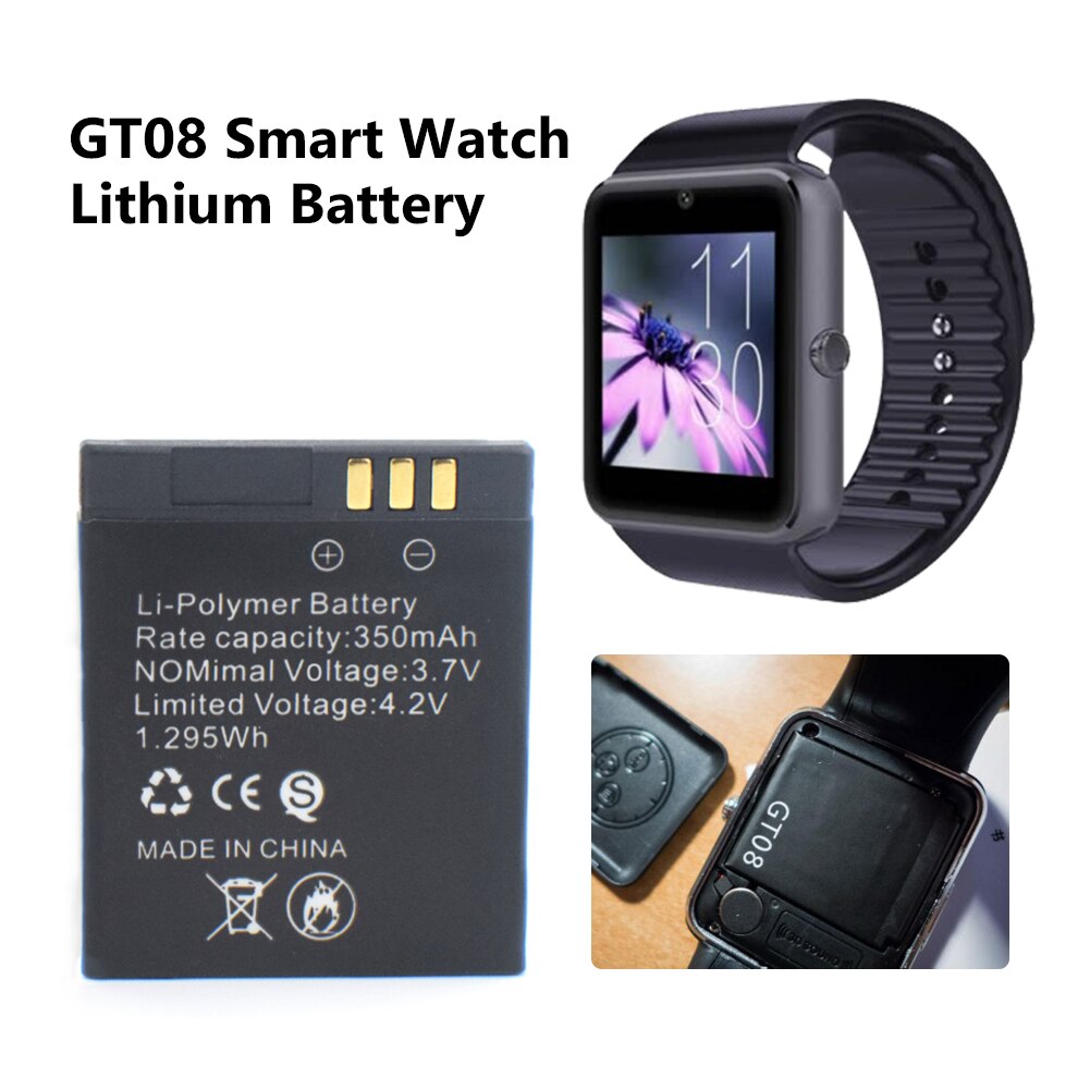Smartwatch batterie pour montre intelligente GT08 3.7V 350mah Rechargeable Lithium li ion batterie de remplacement pour montres intelligentes GT08