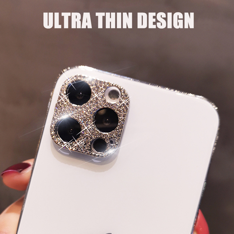 Glänzender Bling-Diamant-Kameraobjektivschutz für iPhone 15 13 12 Mini 11 14 Profi Max, Strass-Glitzer-Metall-Displayschutzfolie