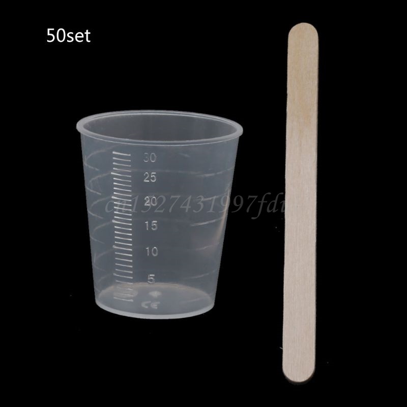 50Pcs 30ml Plastic Graduated Cups Clear Scale Cups with 50 Pcs Wooden Stirring Sticks for Mixing Paint Epoxy Resin Tools