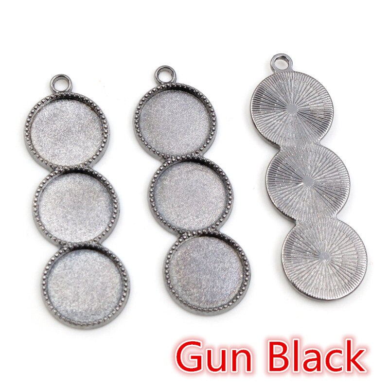 10 piezas 12mm tamaño interior tres camafeo cabujón Base en blanco bandejas colgantes bisel DIY COLLAR COLGANTE joyas hallazgos: Gun Black