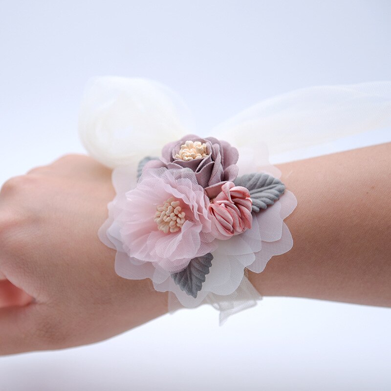JaneVini-ramillete de flores artificiales para boda, nupcial, flor de muñeca, banda de muñeca de hoja, pulsera de dama de honor de novia, Demoiselle D'honneur: Light Pink