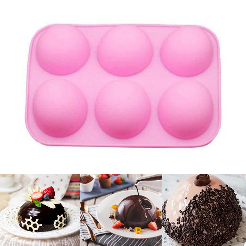 6 Gaten Силиконовые Формы Siliconen Bakvorm Voor Bakken 3D Bakvormen Chocolade Half Ball Mold Cupcake Taart Keukengereedschap: Pink