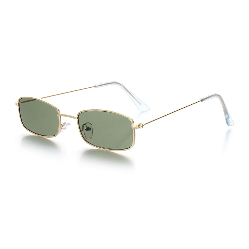 1Pc Kleine Retro Metalen Frame Fietsen Driving Zonnebril Vrouwen Mannen Rechthoek Kleurrijke Zonnebril UV400 Shades Clear Lens Eyewear: Gold Dark Green