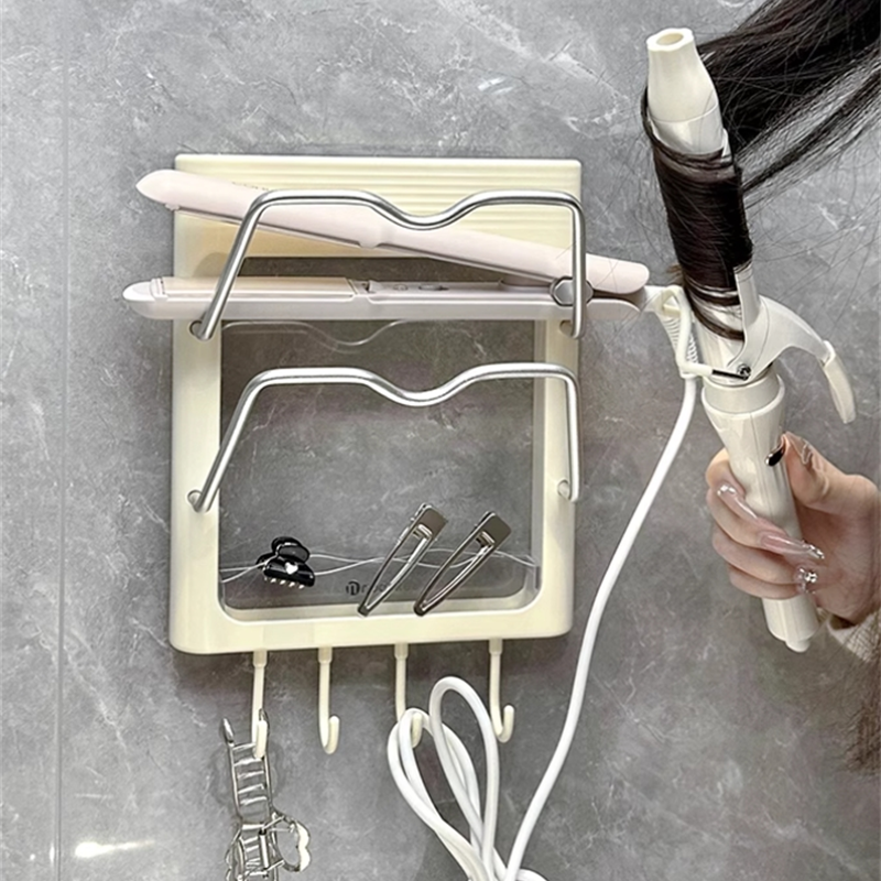 Hårtorkshållare väggmonterad hårtorksförvaringsorganisatör med hyllkrokar multifunktionell borrfri hushållsförvaringshylla