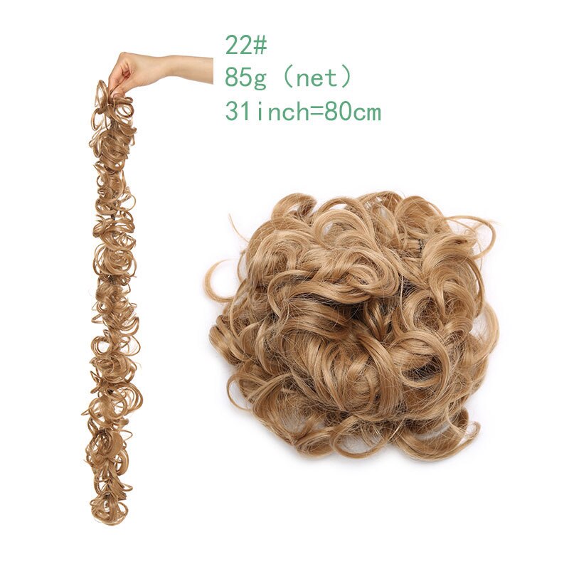 Coiffe à chignon synthétique de 14 couleurs 85g-S-noilite, bandeau caoutchouc de chevelure ébouriffée, postiches de coiffure, scrunchie d'extension capillaire, coiffure longue bouclée retroussée vers l'arrière: 1254