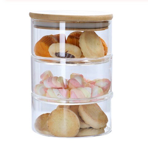 1200 ml 3-layer glass can kitchen food bulk container set for spice dry fruit storage tank salad bowl box: three layers