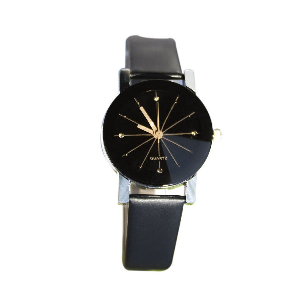 Minnaar Horloges Eenvoudige Pu Lederen Horloge Ronde Diamant Kristal Wijzerplaat Koppels Casual Stijl Horloge Voor Liefhebbers Ll: Black women