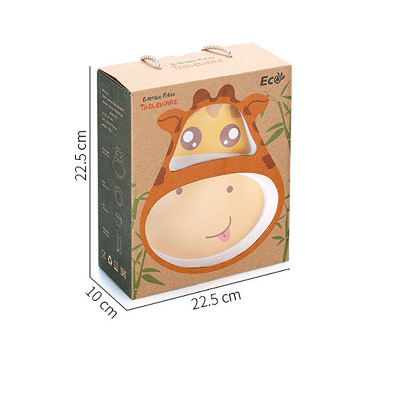 Baby Bamboe Kom + Lepel + Vork Feeding Servies Set Cartoon Aniaml Bee Kid Gerechten Bamboe Voeden Kom Diner plaat