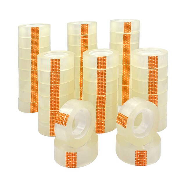 KROWN - Cinta Adhesiva ` Celo ´ Transparente 12 / 24 / 48 Uds. Para escuela, Cinta de Celofan, Suministros de Oficina, Cintas Papelería, Fixo, Pack Ahorro / 18mm x 35m: Pack de 48 Rollos