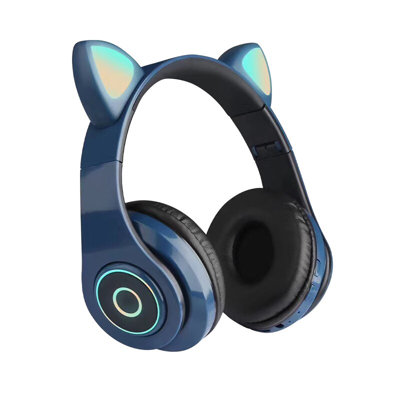 Caridite Bluetooth Headband Headphones - Wireless Hifi Headset with Mic, LED Lights, Memory Foam: Headband Blue