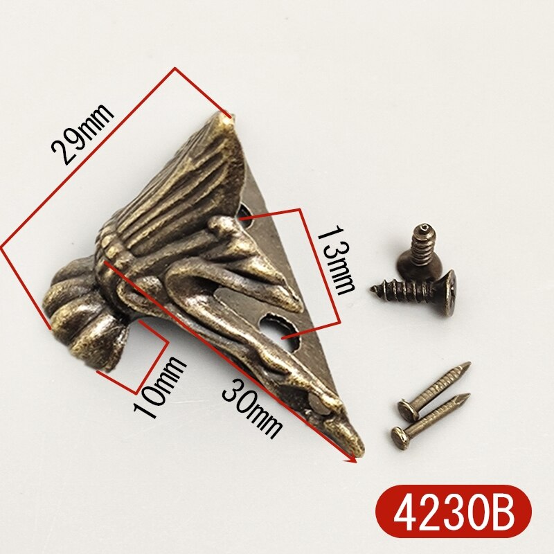 8Pcs Antique Corner Protector Box Wood Case Decorative Feet Leg Metal Crafts Hardware feet leg corner with Screw: 4230B