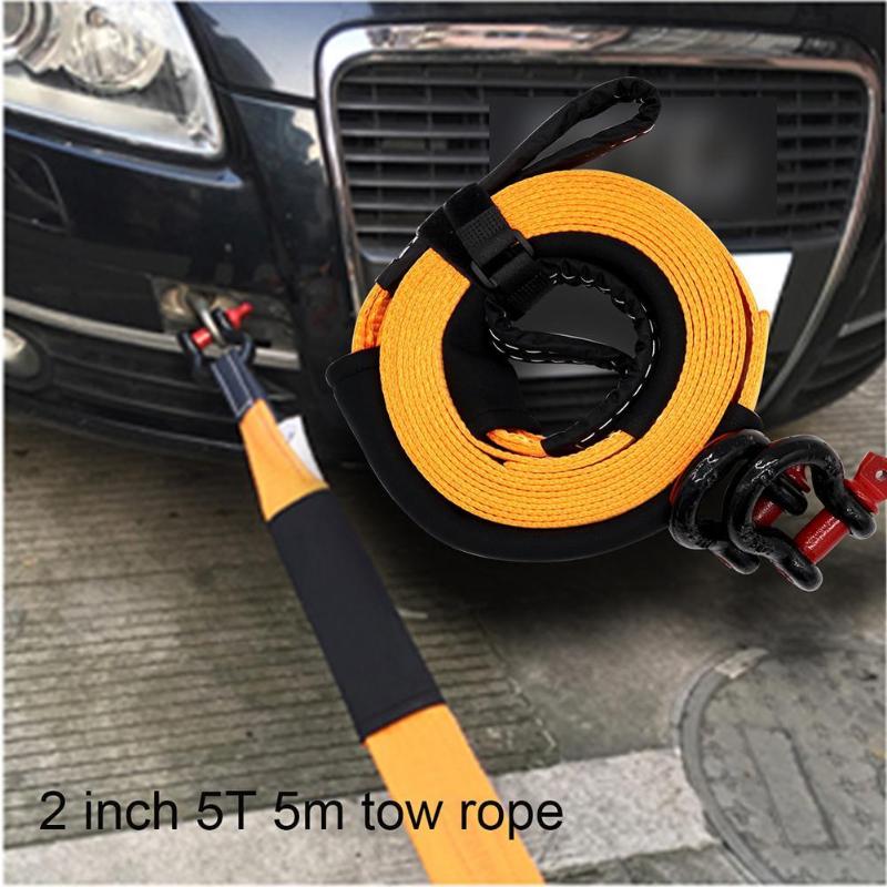 5m 5 Tons Heavy Duty Car Recovery Tow Strap Towing Rope with 2 Tow Hooks Off Road Accessories