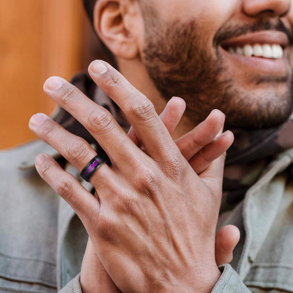 Anillos de pareja con dijes, conjunto de anillos románticos con diamantes de imitación morados para mujer, anillo de dragón celta de acero inoxidable a la para hombre, joyería de