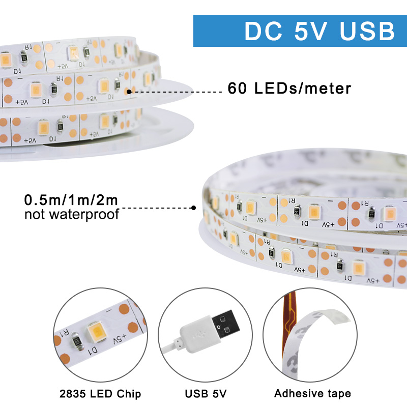 Luz LED de cultivo, espectro completo, tira LED de 5V USB 1m2m 3m 4m 5m SMD 2835 Chip, lámpara LED de Fito para cultivo de plantas hidropónicas de invernadero