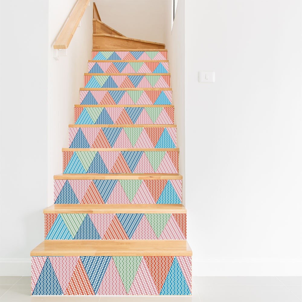 ISHOWTIENDIY Steps Sticker Removable Stair Sticker Home Decor Ceramic Tiles Patterns abstract waterproof Self-Adhesive Sticker