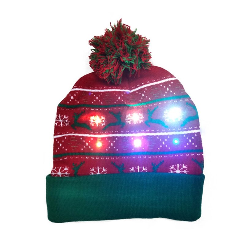 LED Light Up Knitted Christmas Beanie Hat Reindeer Tree Party Flashing Skull Cap X7YA