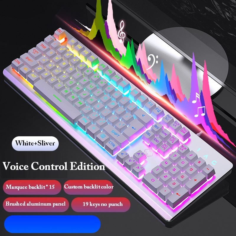 Voice Control Keyboard with Rainbow Marquee Backlit Suspended Keycap with Mechanical Felling Gaming Keyboard forDesktop Notebook