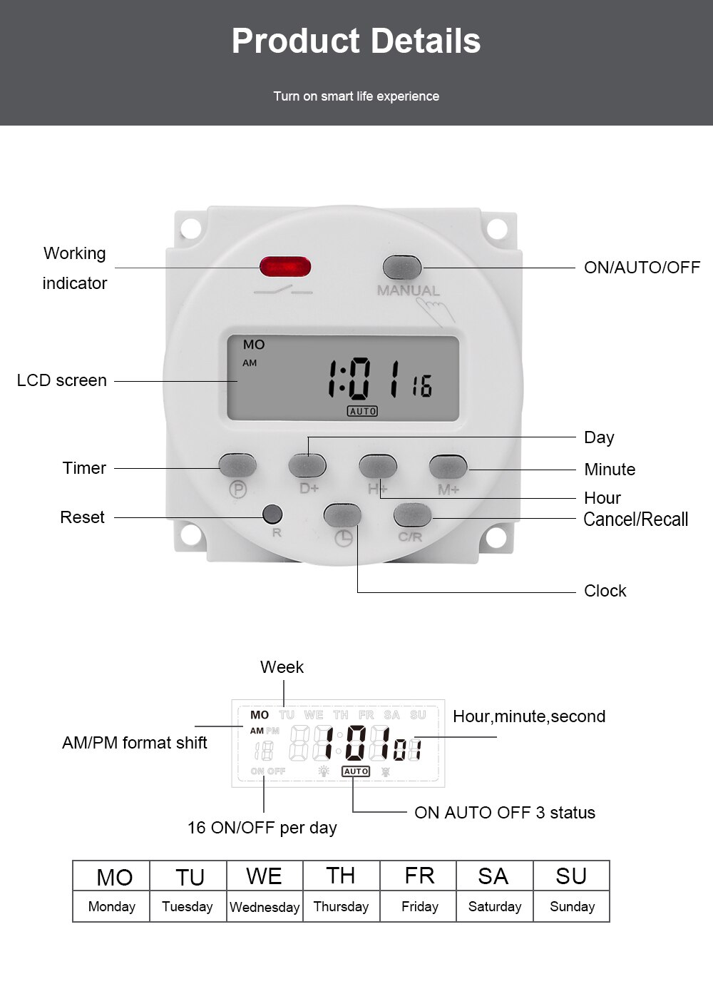 Minuterie numérique CN101A 5V 12V 24V 110V 220V, interrupteur de relais de temps Programmable hebdomadaire de 7 jours, batterie Rechargeable intégrée