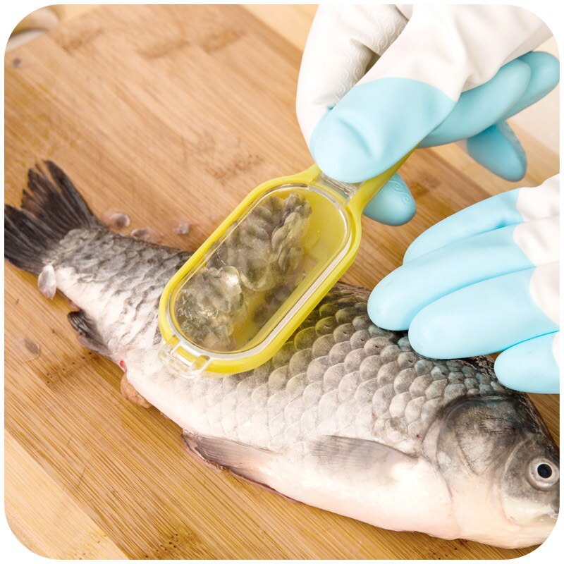 Raspador de escamas de pescado multifuncional, cepillo de limpieza de pescado con cubierta de Base, cuchillo, herramienta para picar mariscos