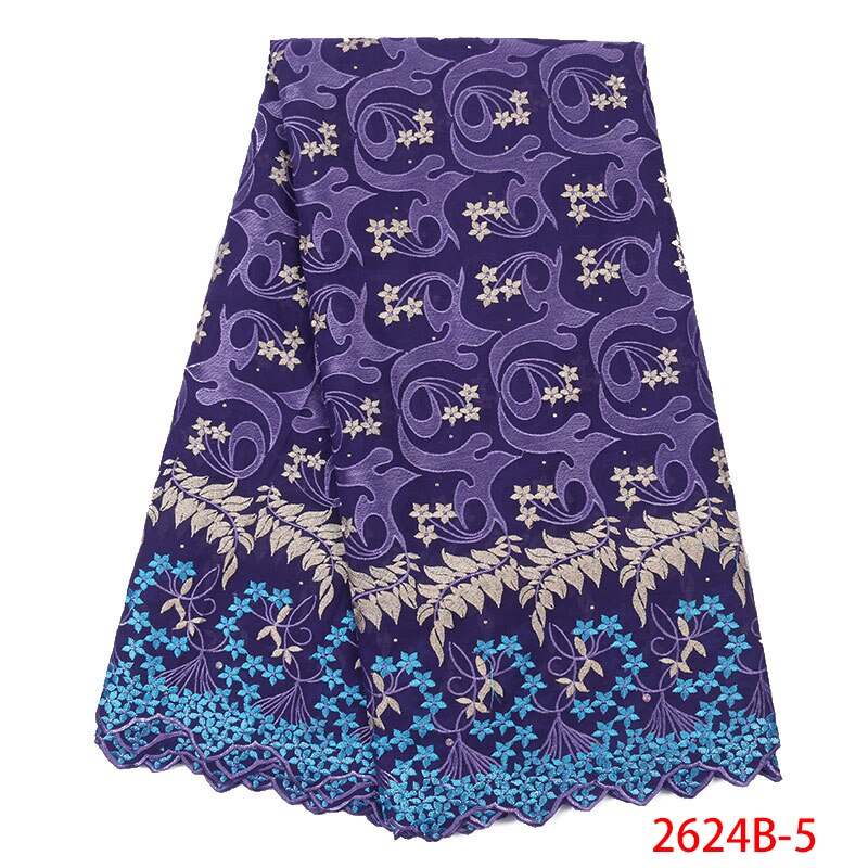 Nigerian Laces Fabrics Swiss Voile Laces In Switzerland Embroidered cotton with stones for wedding KS2624B-1