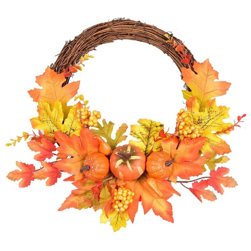 1 stuk kunstmatige pompoen herfstbladeren bessenkrans herfstkrans voor herfst- en thanksgiving-festivaldecoratie: Default Title