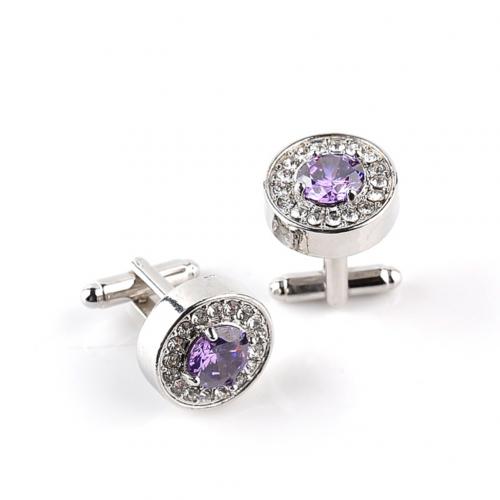 Gemelos de negocios con diamantes de imitación brillantes para hombre, camisa de de boda, color blanco y morado, redondos, accesorios,: Morado