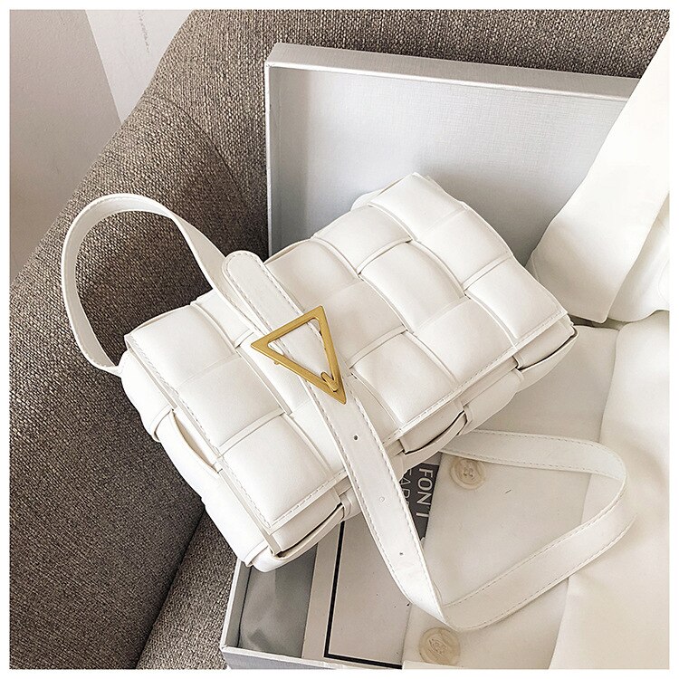 Mujer textura bolso Casual estilo bolso de mujer Popular de nueva salvaje tejido mensajero bolsa de Bolsa De Almohada cuadrada pequeña bolsa: Blanco