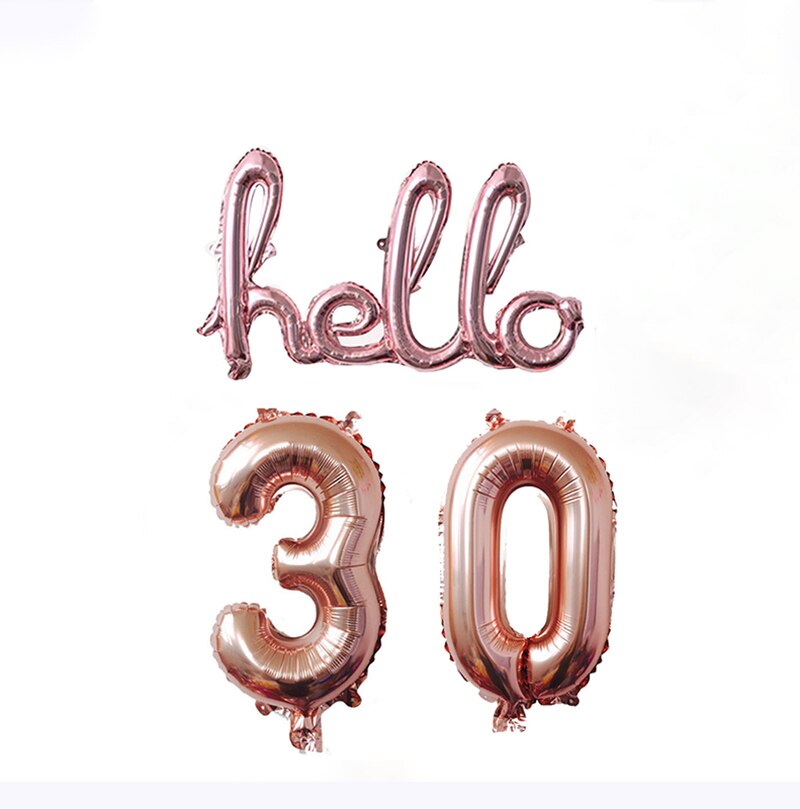 1 stk rosa guld hej 30 bogstavs tal balloner 30/40/50/60th fødselsdagsfest indretning 30 nummer link bolde oppustelige luft globos: Rosa guld hej 30