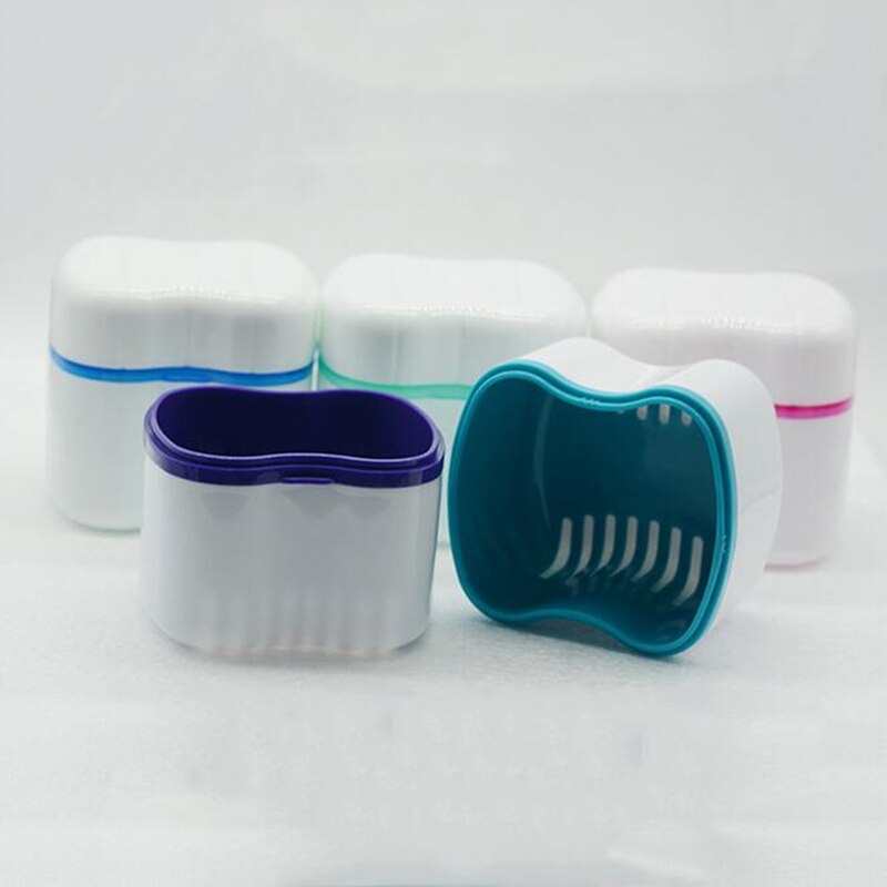 Denture Box Container With Rinsing Basket – Dental False Tooth Bath Case Holder