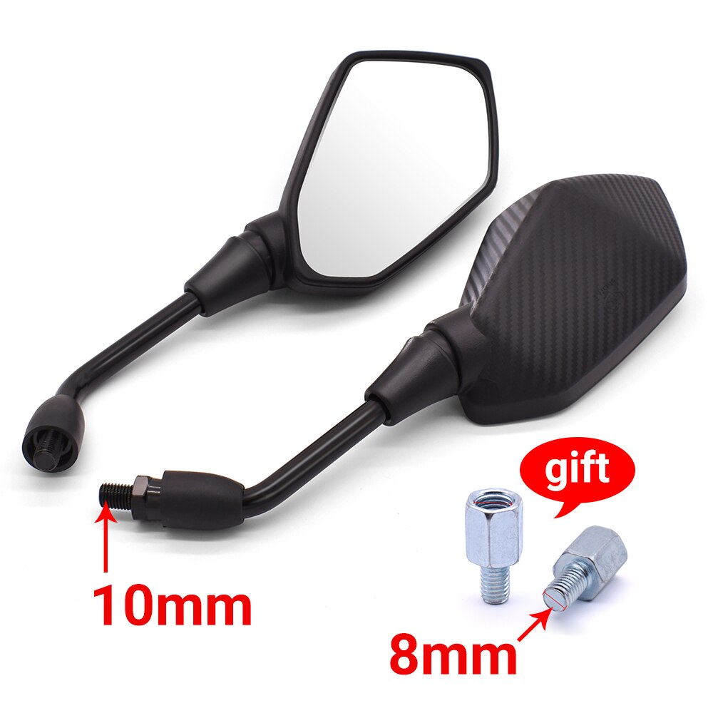Espejos retrovisores para motocicleta, espejo convexo trasero de 10mm y 8mm, para kawasaki versys 650, z900, z1000, suzuki 650 africa twin, 1 par: Carbon Fiber