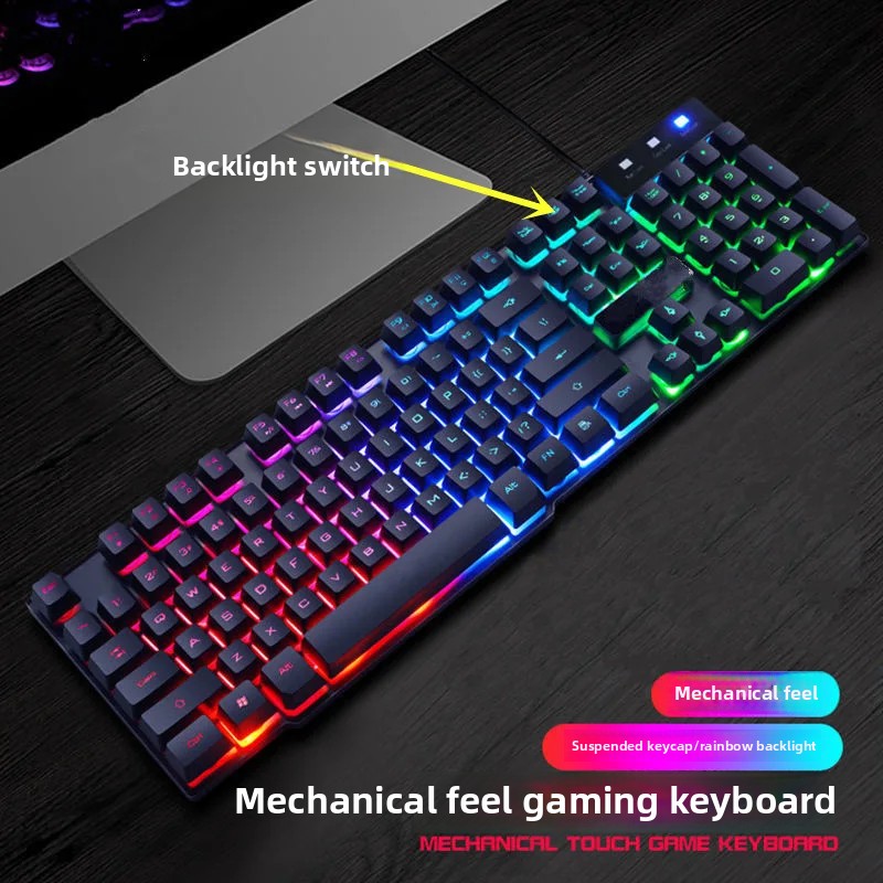 Thickened backlit rainbow glowing keyboard mouse set feel keyboard of the season model from mainland china