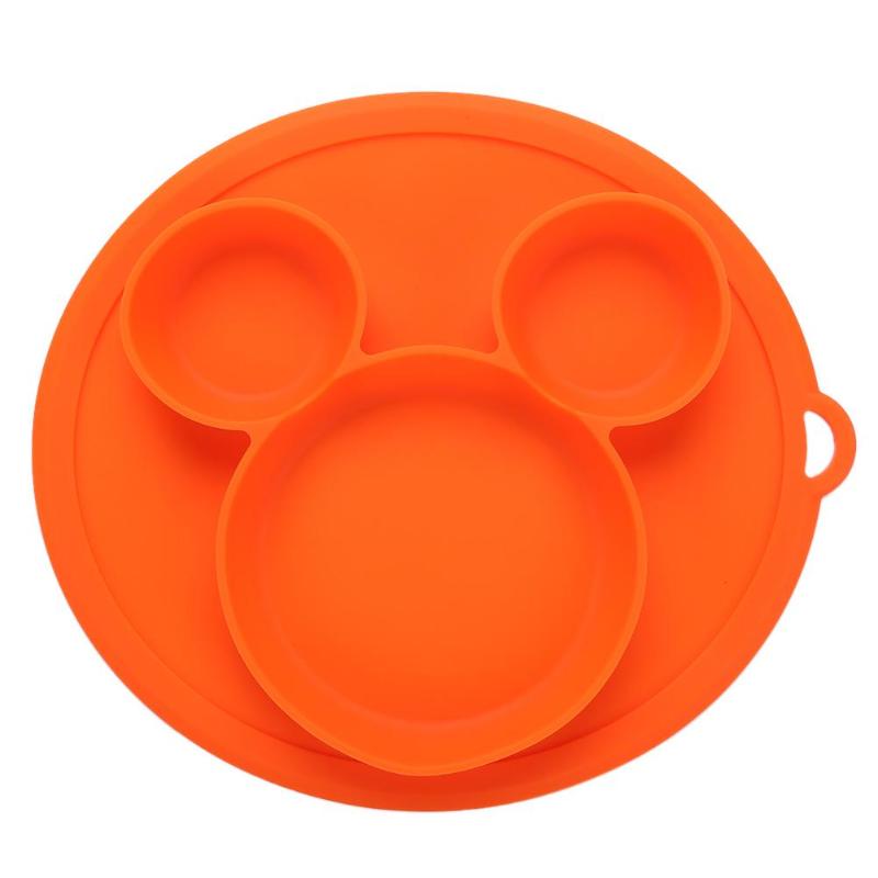 Baby sikker silikone spiseplader tegneserie børn retter med stærk sugning småbørn træning bordservice børn fodring mad skåle: Orange