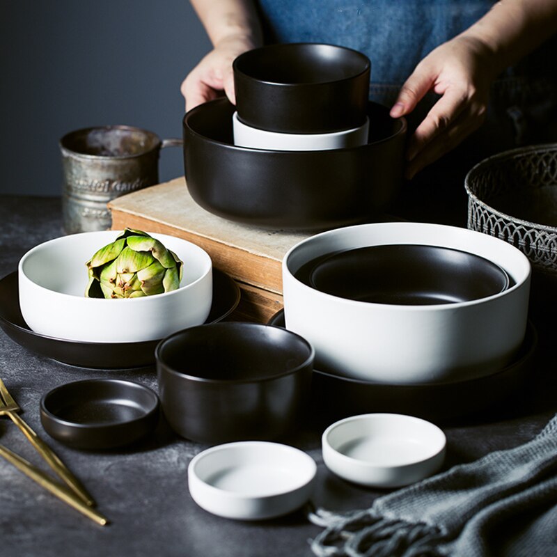 Ceramic Plates with Bowls Set Porcelain Dinnerware Round Dishes and Soup Bowls