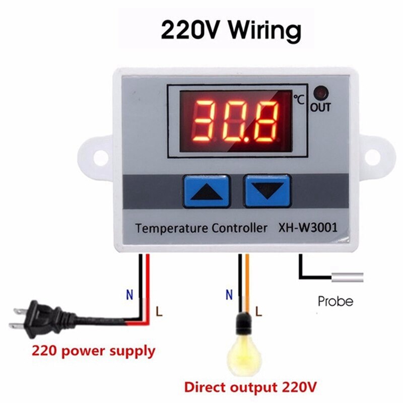 220V Digital LED Temperature Controller 10A Thermostat Control with Switch Digital Display Incubation Controller