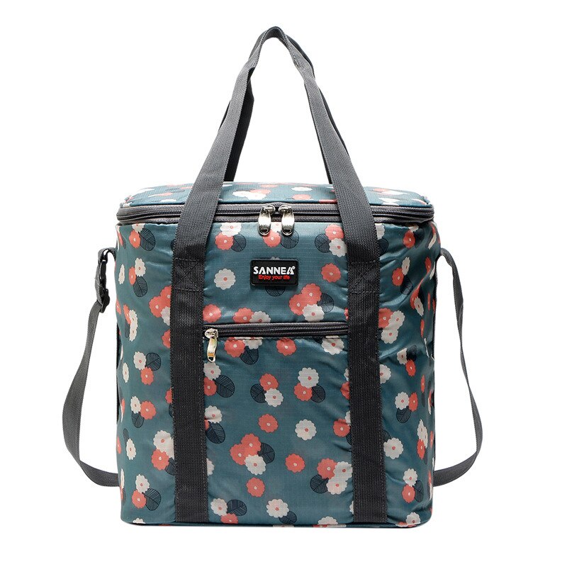 22L Flower Pattern Waterproof Oxford Cooler Bag Large Capacity Thermal Food: Gray