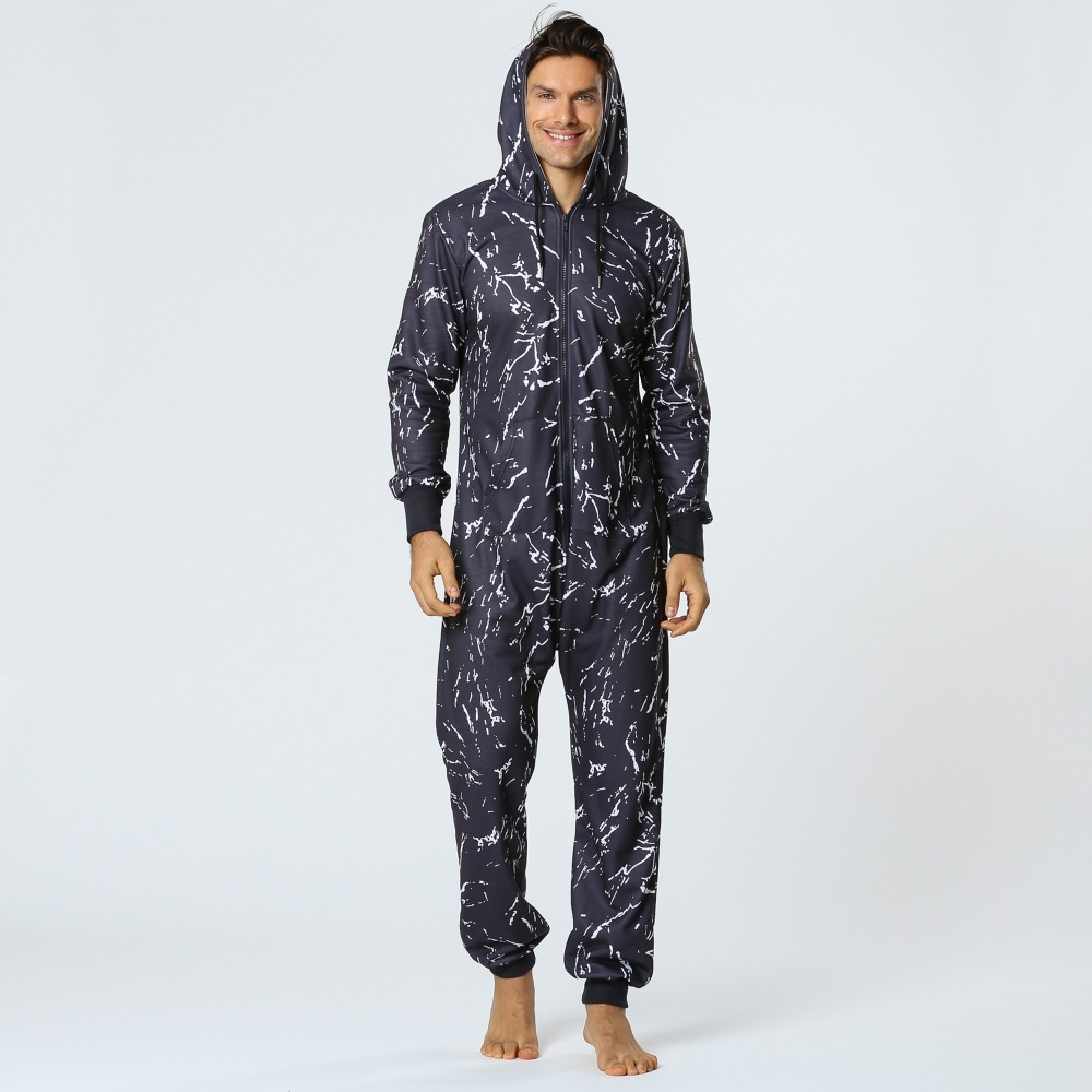 Pijama Hombre Hooded Jumpsuit Mannen Satijn Pyjama Onesie Volwassenen Een Stuk Nachtkleding Lange Man Nachtkledij 2XL Met Tmall